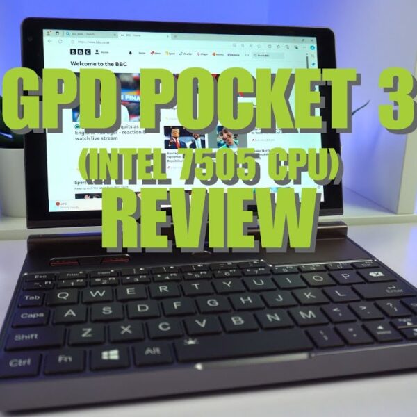 GPD Pocket 3 Mini Laptop with Intel 7505 CPU processor, featuring dual speakers for rich audio output.