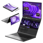 GPD-DUO-LISTING-INFOGRAPHICS-01-32-1 - GPD | PC Gaming Handhelds & Mini Laptops Image of the GPD Duo laptop showcasing its 3-in-1 design, featuring a dual 13.3-inch touchscreen display with 2.8K resolution. The laptop is displayed in different modes: tablet mode, tent mode, and dual-screen laptop mode. The secondary screen supports video input via USB-C. The specifications include an AMD Ryzen AI 9 processor, 32GB LPDDR5x RAM, and 1TB PCIe 4.0 NVMe SSD storage.
