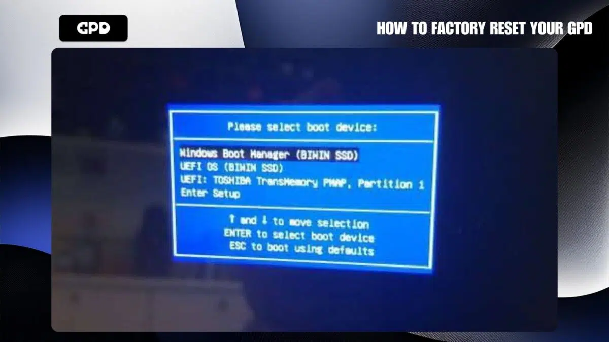 Menu di avvio di GPD WIN MAX