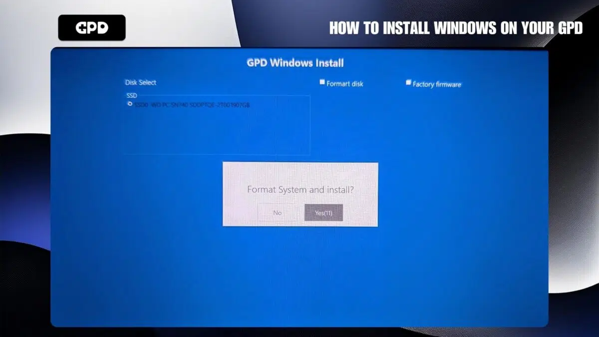 Menu d'installation de GPD dans Windows