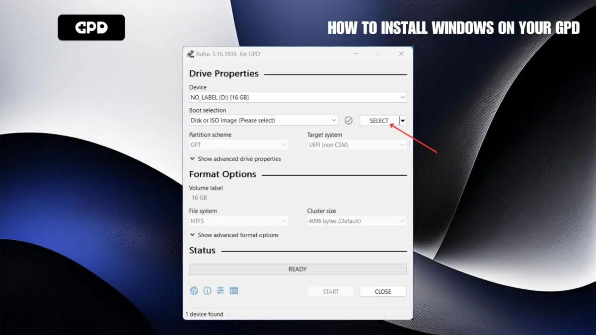 Appuyez sur le bouton SELECT