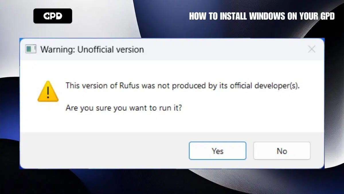 Exécution de la version GPD de Rufus