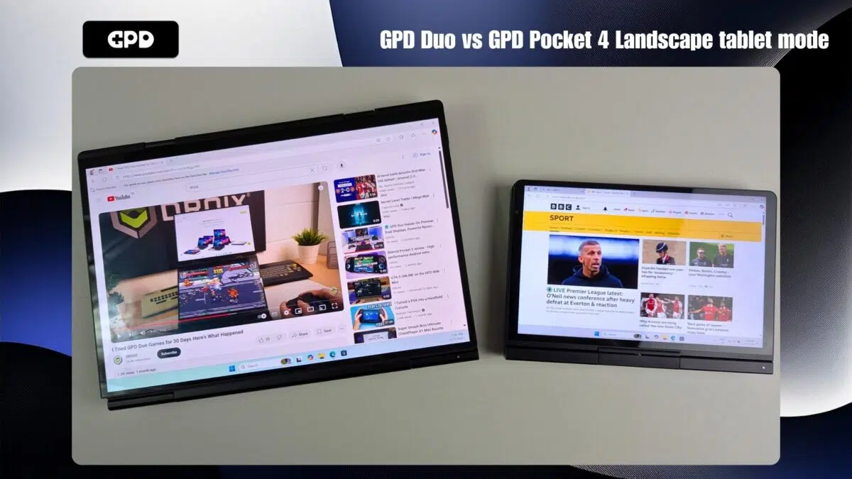 GPD Duo vs GPD Pocket 4 Paisaje modo tableta