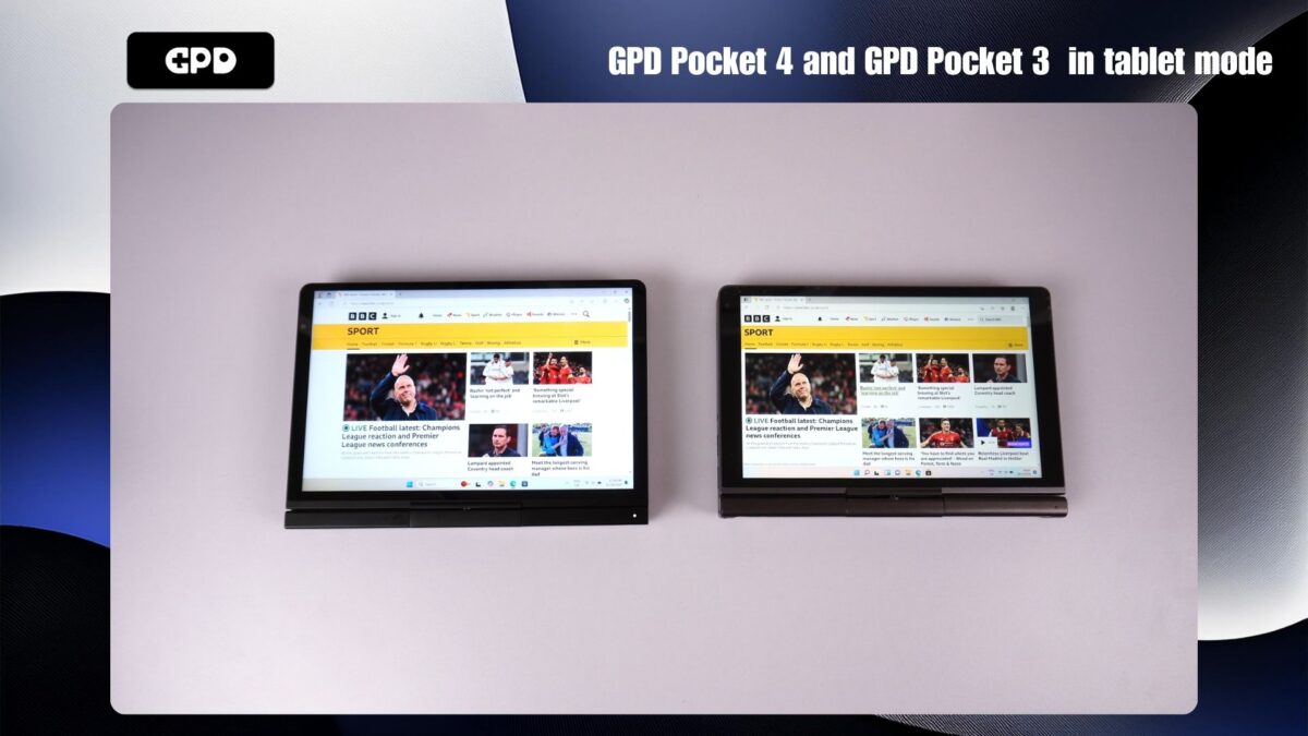 GPD Pocket 4 and GPD Pocket 3 in tablet mode