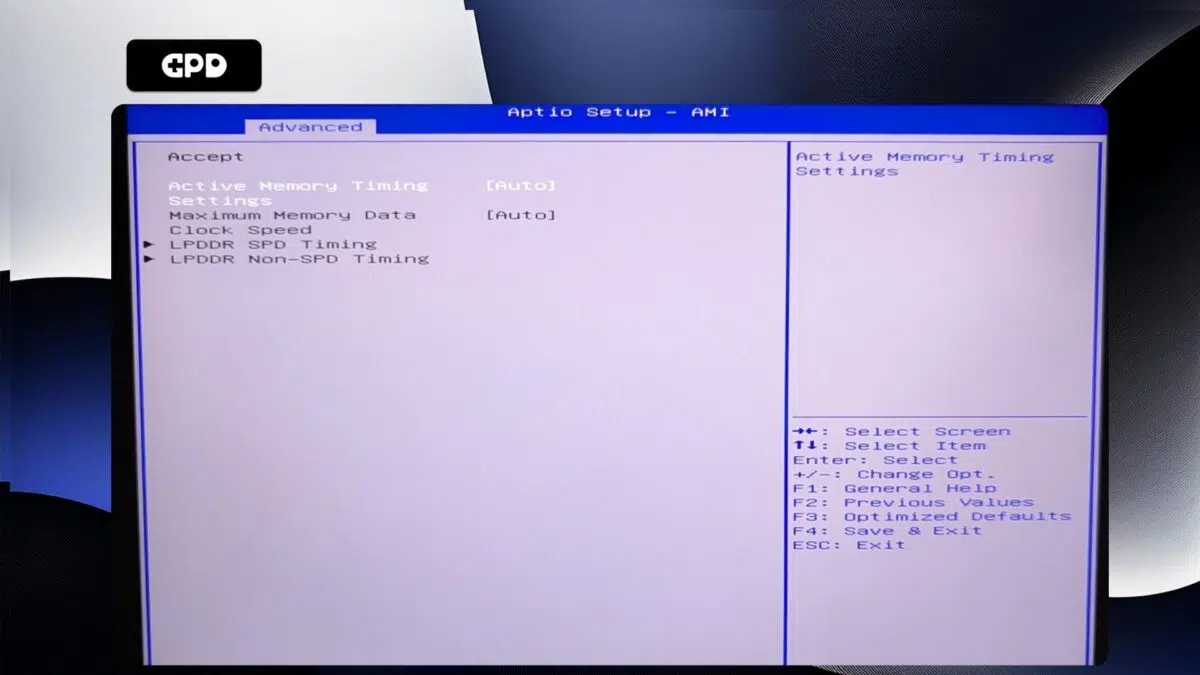 GPD Pocket 4 - Aktiivse mälu ajastusrežiimi seaded Auto