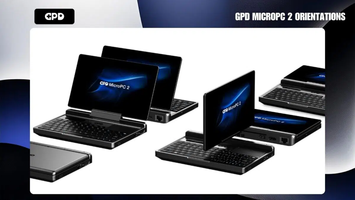 GPD MicroPC 2 v rôznych orientáciách