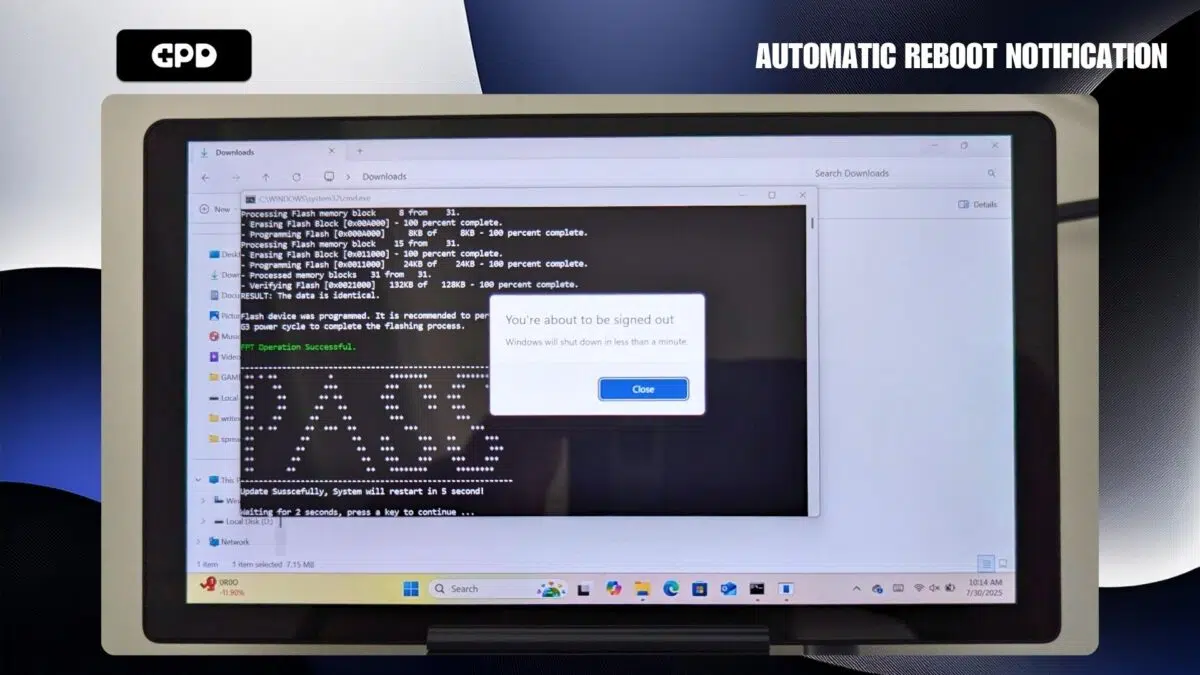 Memperbarui BIOS GPD MicroPC 2 - Reboot Otomatis