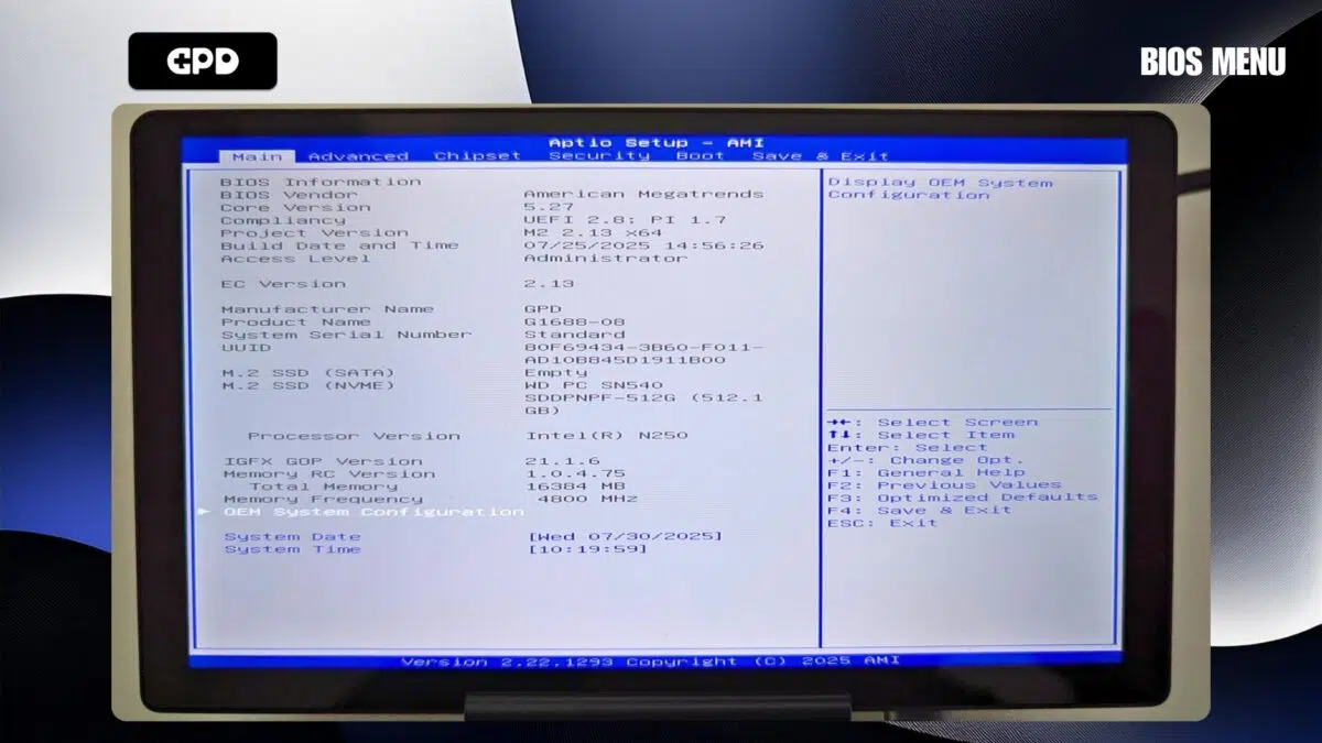 Memperbarui BIOS GPD MicroPC 2 - BIOS diperbarui