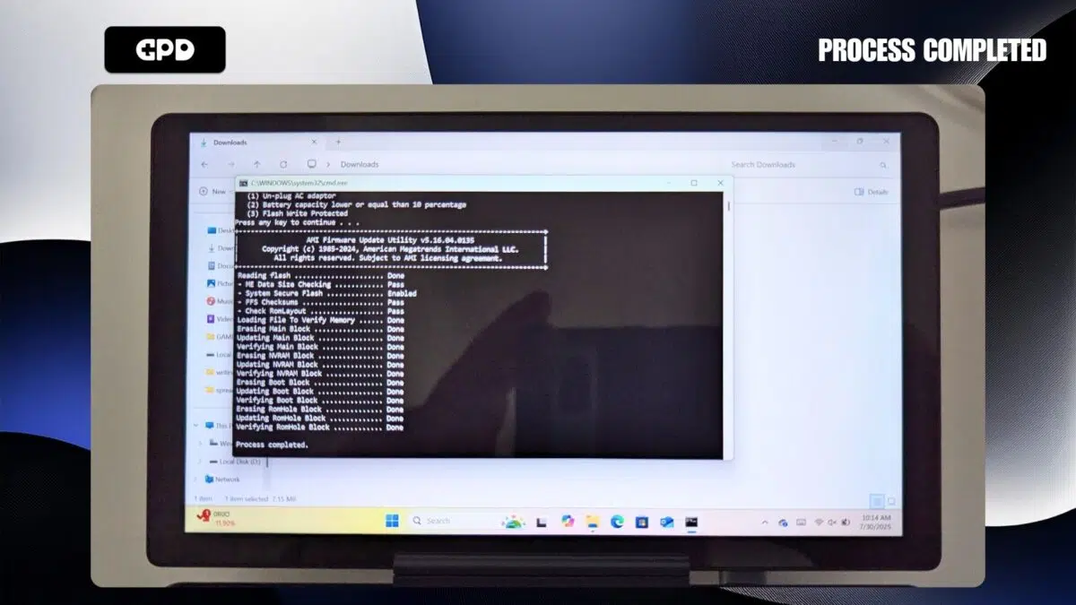 Memperbarui BIOS GPD MicroPC 2 - Proses selesai