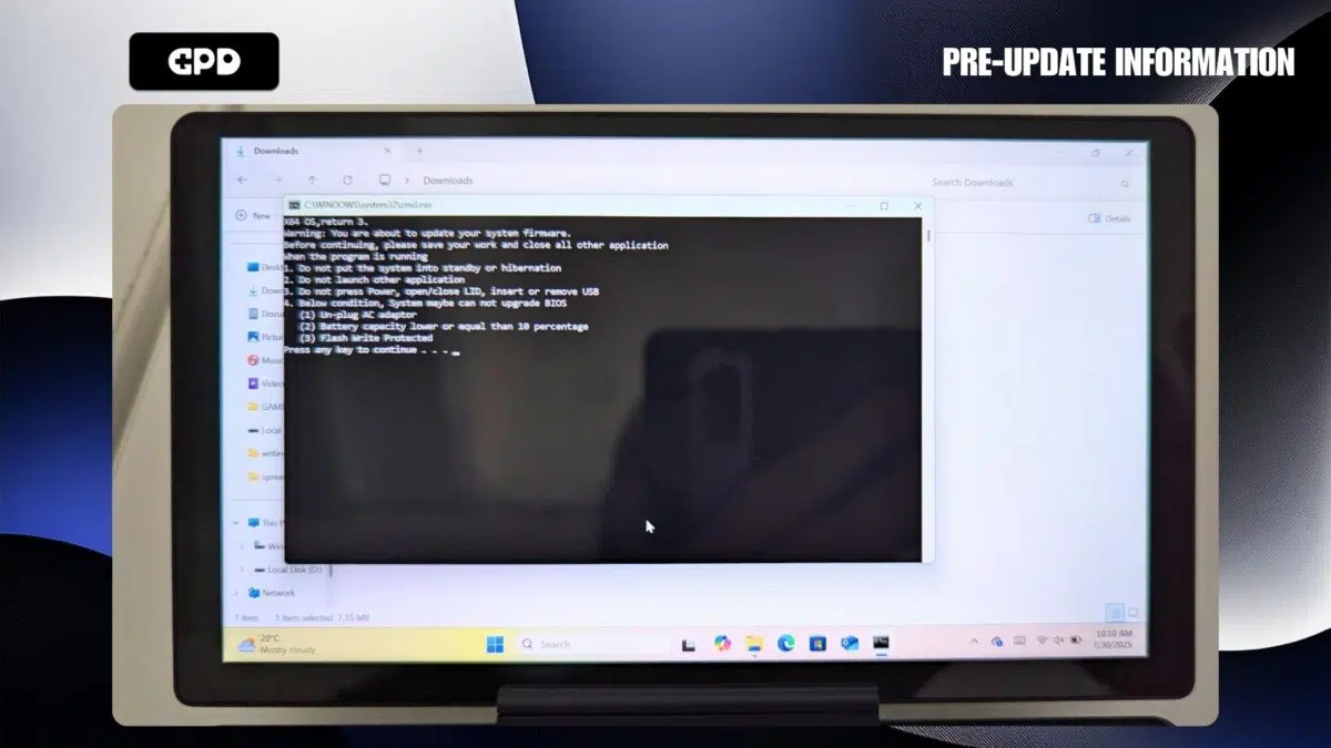 Memperbarui BIOS GPD MicroPC 2 - Informasi pra-pembaruan