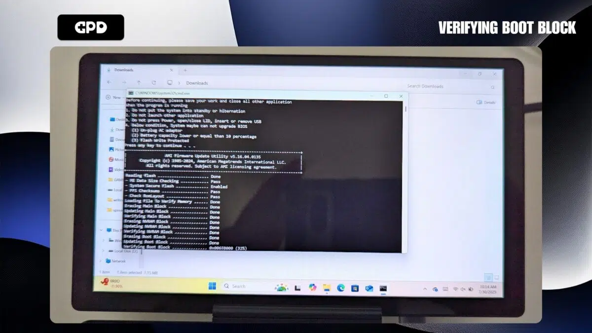 Memperbarui BIOS GPD MicroPC 2 - Memverifikasi Blok Boot