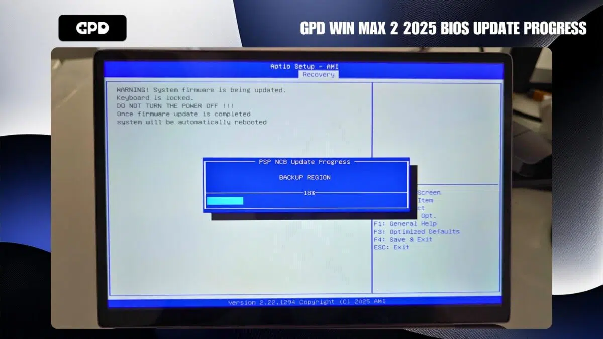 Napredak ažuriranja BIOS-a za GPD WIN MAX 2 2025 2