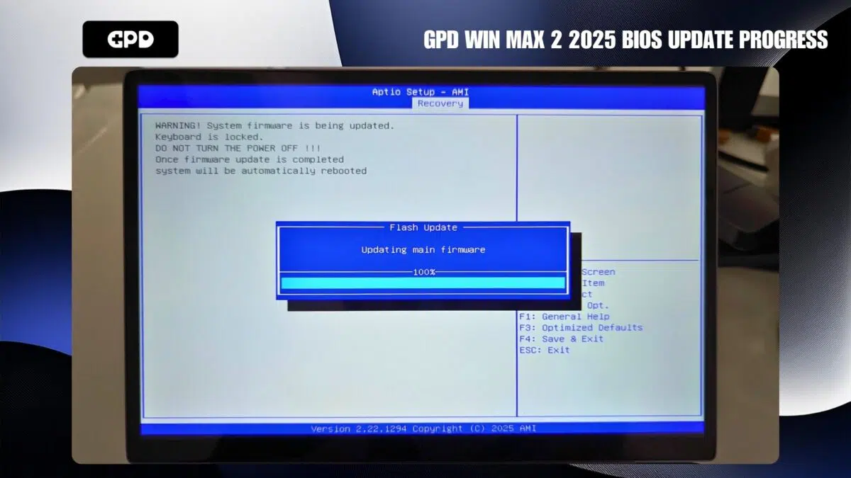 Napredak ažuriranja BIOS-a za GPD WIN MAX 2 2025 3