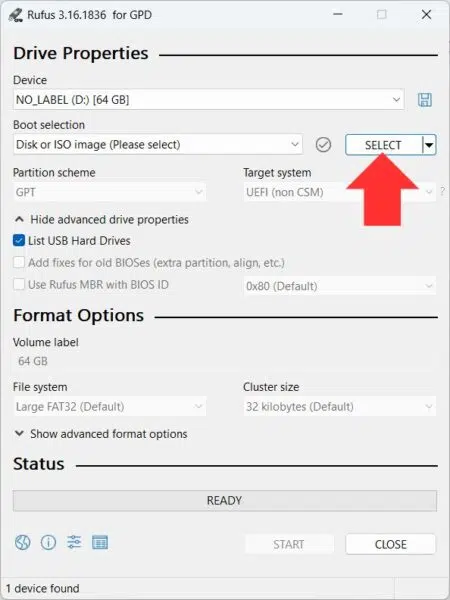 Pilih file ISO Anda
