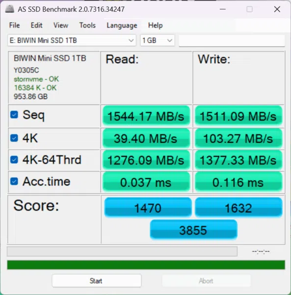 GPD WIN 5 Mini SSD AS SSD teljesítménymérő teszt