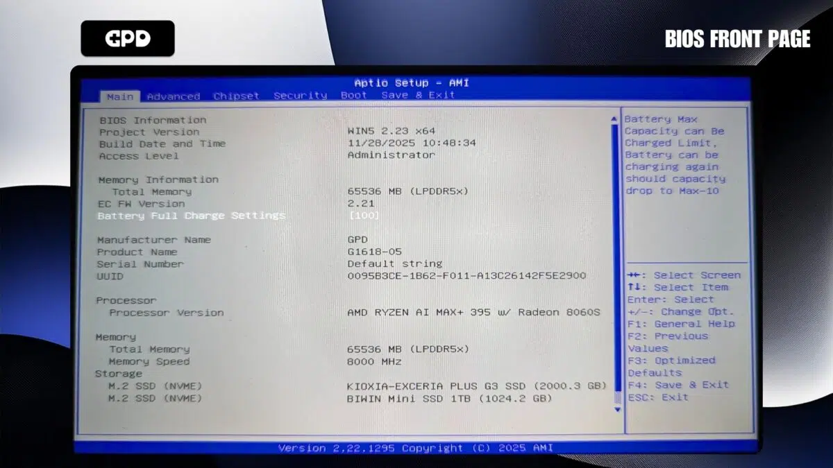Aktualizacja BIOS-u GPD WIN 5 - Sprawdź wersję BIOS-u