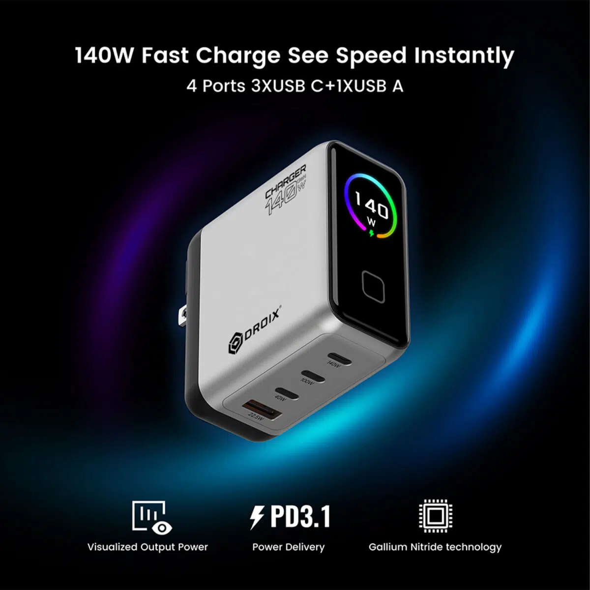 DROIX 140W USB-C Wall Charger specs